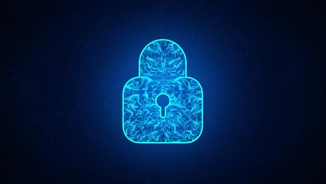 4k loop cyber security concept lock symbol from lines and triangles point connecting network on blue