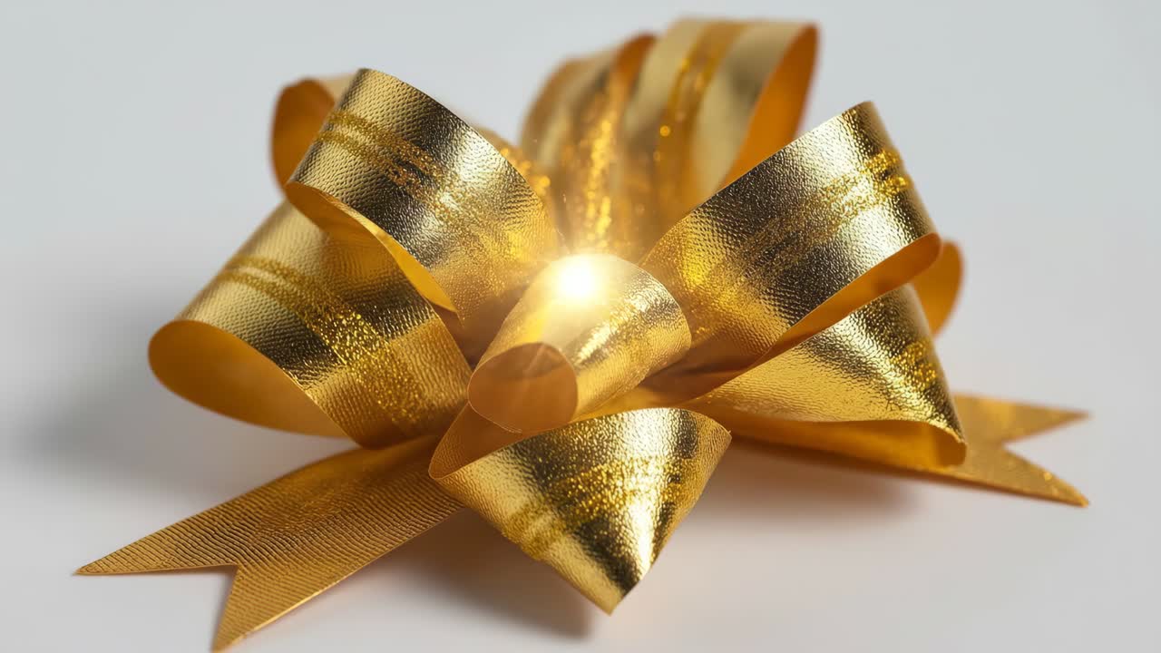 Laço de presente dourado brilhante em fundo branco