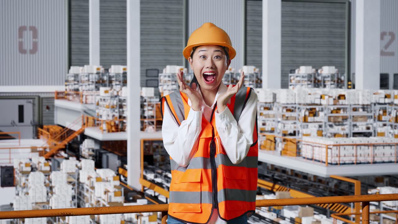 창고 에서 놀란 여자 노동자