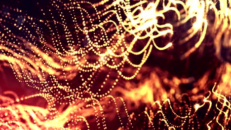 4k render de partículas de brillo como fondo dinámico sin costuras abstracto con profundidad de campo y bokeh. ciencia ficción o microcosmos, espacio o espacio abstracto digital. animación de bucle 3d. cuerdas de oro rojo 10