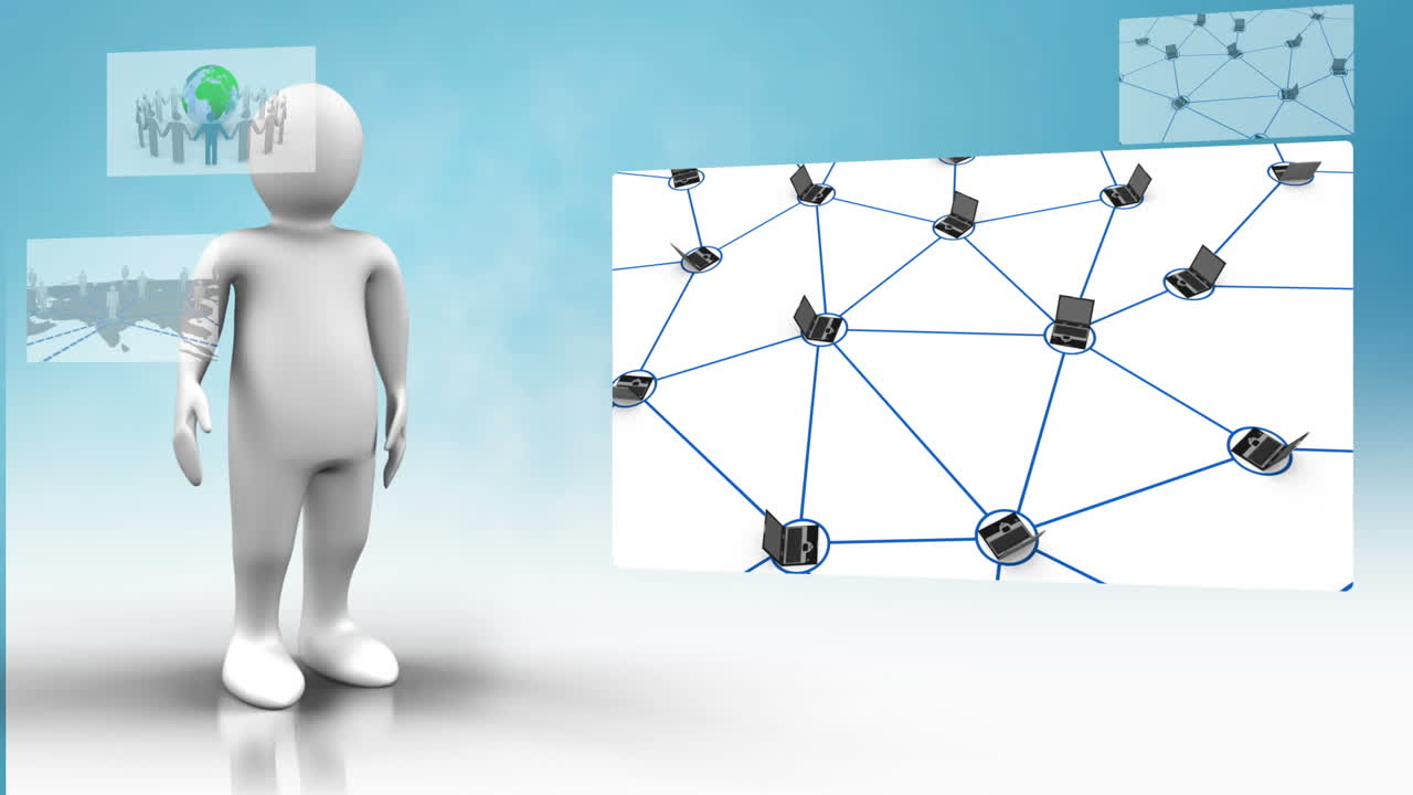 글로벌 연결에 대한 프레젠테이션을 하는 색 인물