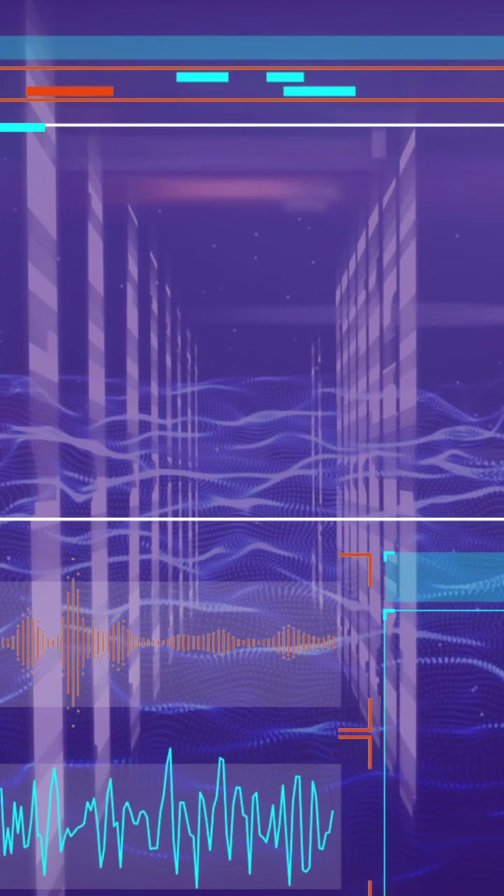 Animation of data processing on screens over computer servers