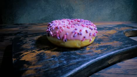 donat close-up on vintage old wooden table