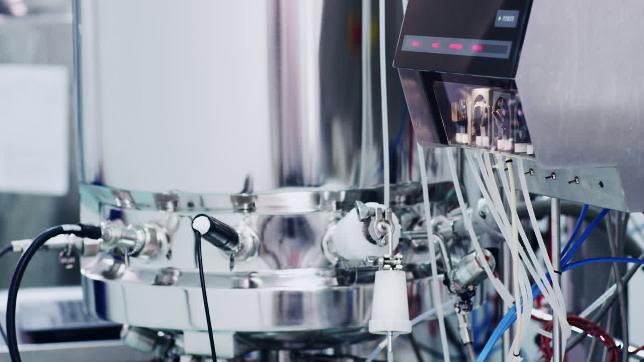 의약품 장비 작업. 산업 현대 장비. 의약품 산업