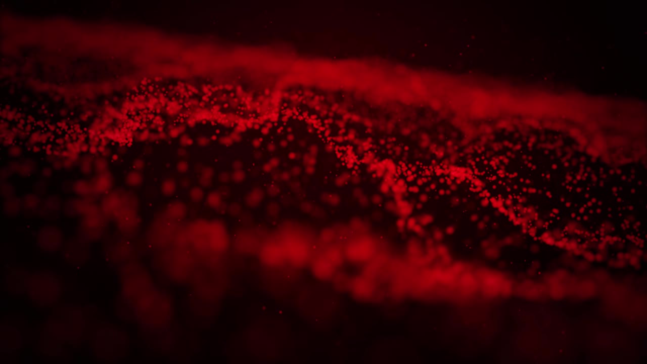 fondo rojo abstracto con partículas de onda en movimiento. telón de fondo de bokeh. bucle.