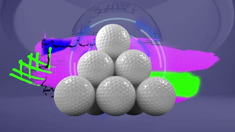 Animation-of-golf-balls-over-shapes-and-globe
