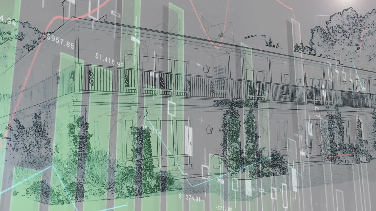 도시 풍경 위의 통계 데이터 처리의 애니메이션