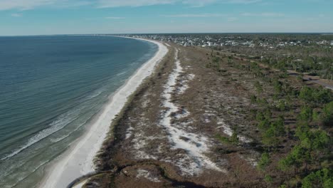 vuelo aéreo sobre una playa natural de florida y dunas