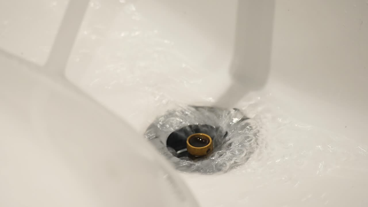 Water Swirling Down a White Drain