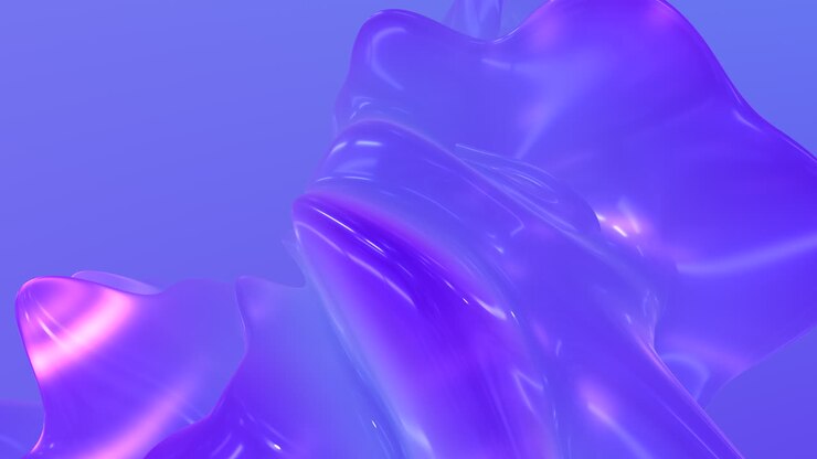 A striking 3D rendering showcasing a smooth, reflective liquid in vibrant purple and blue hues. The visual conveys a sense of fluidity and depth with its colorful and dynamic presentation