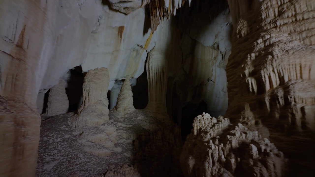 Beautiful Stalactites and Stalagmites in a Limestone Cave