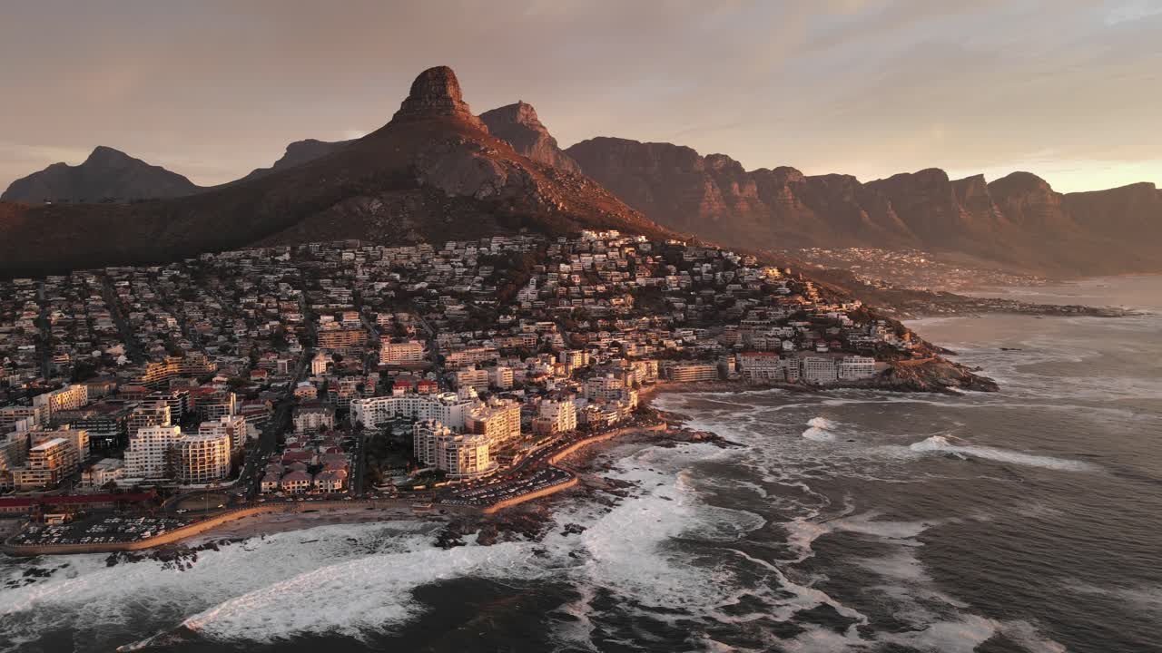 Sunset over Cape Town, South Africa: Aerial View of Lions Head and Cityscape