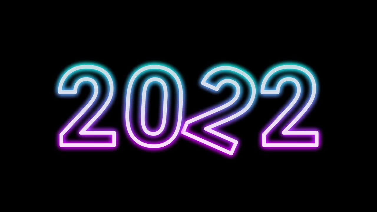 nuevo año 2022 en cuatro diferentes animaciones de presentación aisladas en pantalla negra y verde. brillante luz de neón púrpura y azul.