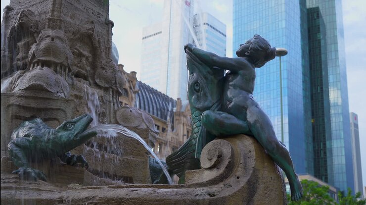 Fontana tedesca e grattacieli.