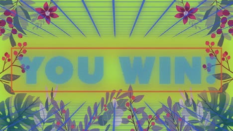 animation of you win in digital abstract space with flower frame