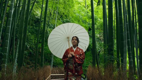 woman in kimono in a bamboo forest