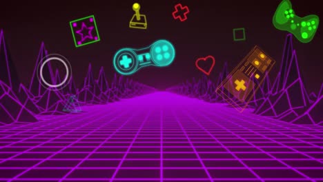 디지털 풍경에 있는 다채로운 움직이는 그래픽의 애니메이션