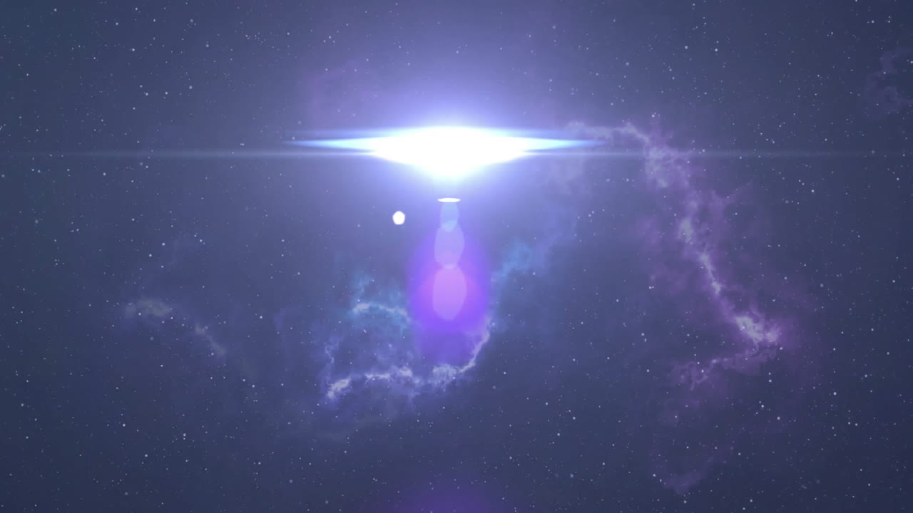 Graphic designer creating space technology mockup, with animated nebula cloud and lens-flare data