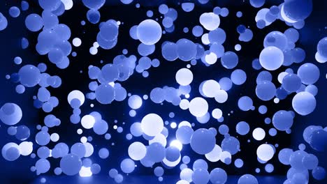abstract 4k background of spheres in shades of blue. balls like leds hang in air and light up and go out. bright stylish background
