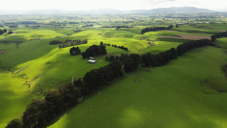 vuelo aéreo sobre hermosos paisajes en el campo de nueva zelanda