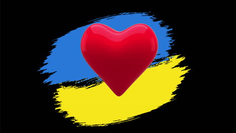 animación de los latidos del corazón sobre la bandera de ucrania en fondo negro