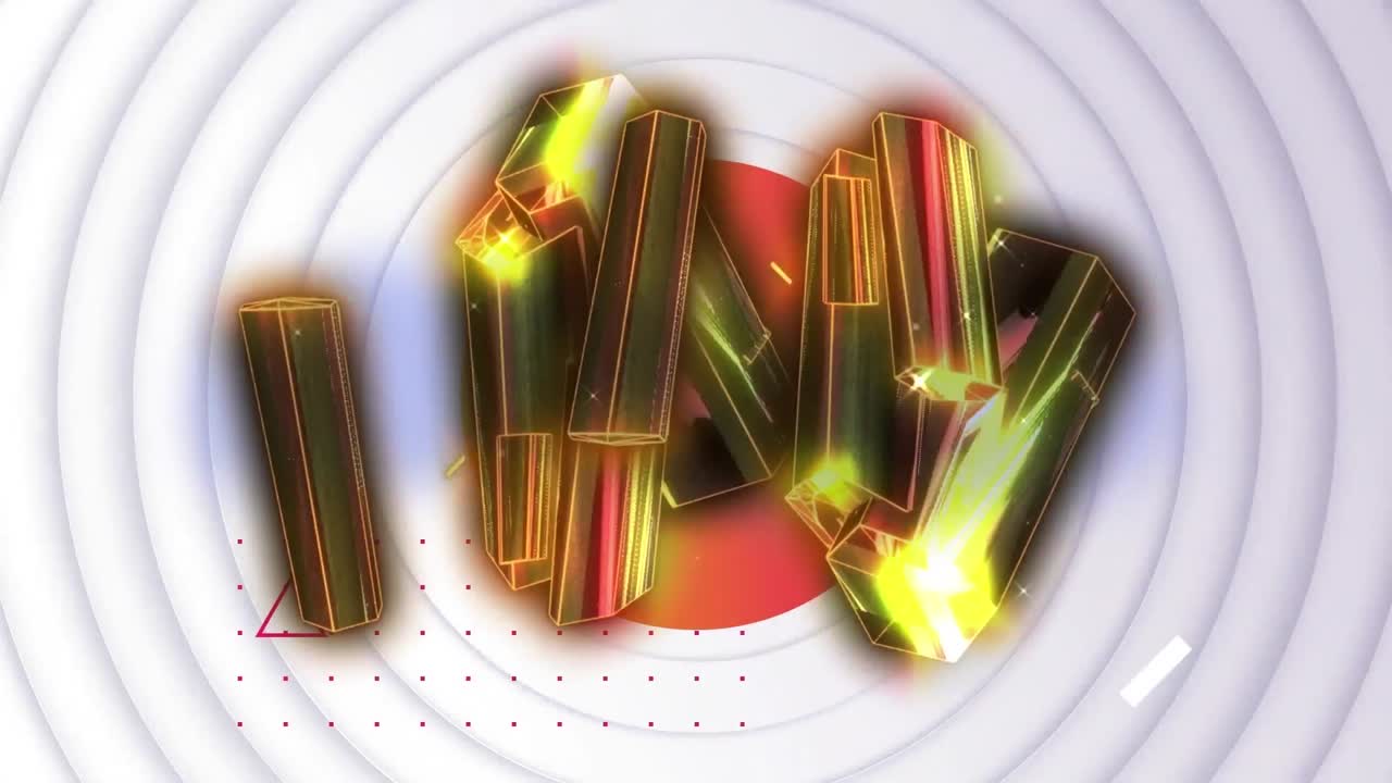 анимация трехмерных барок над геометрической формой напротив кругового узора на белом фоне