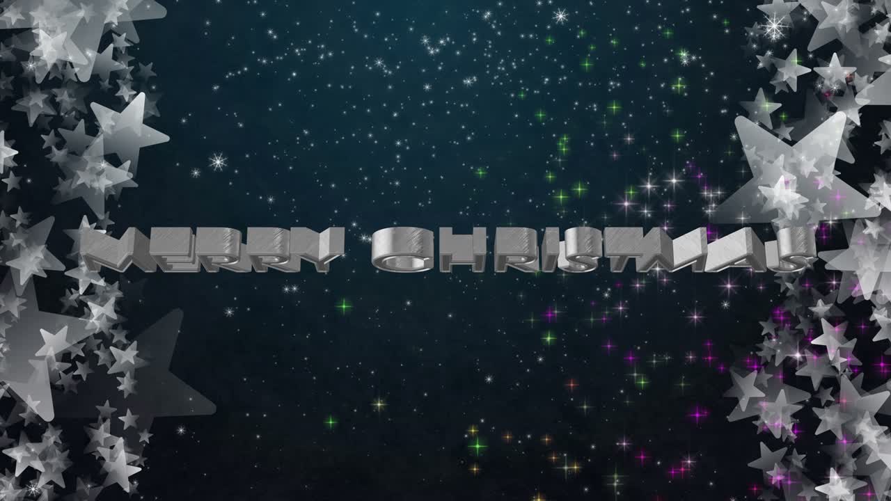 fantástica animación de feliz navidad con copos de nieve + estrellas en cámara lenta, 4096x2304 bucle 4k