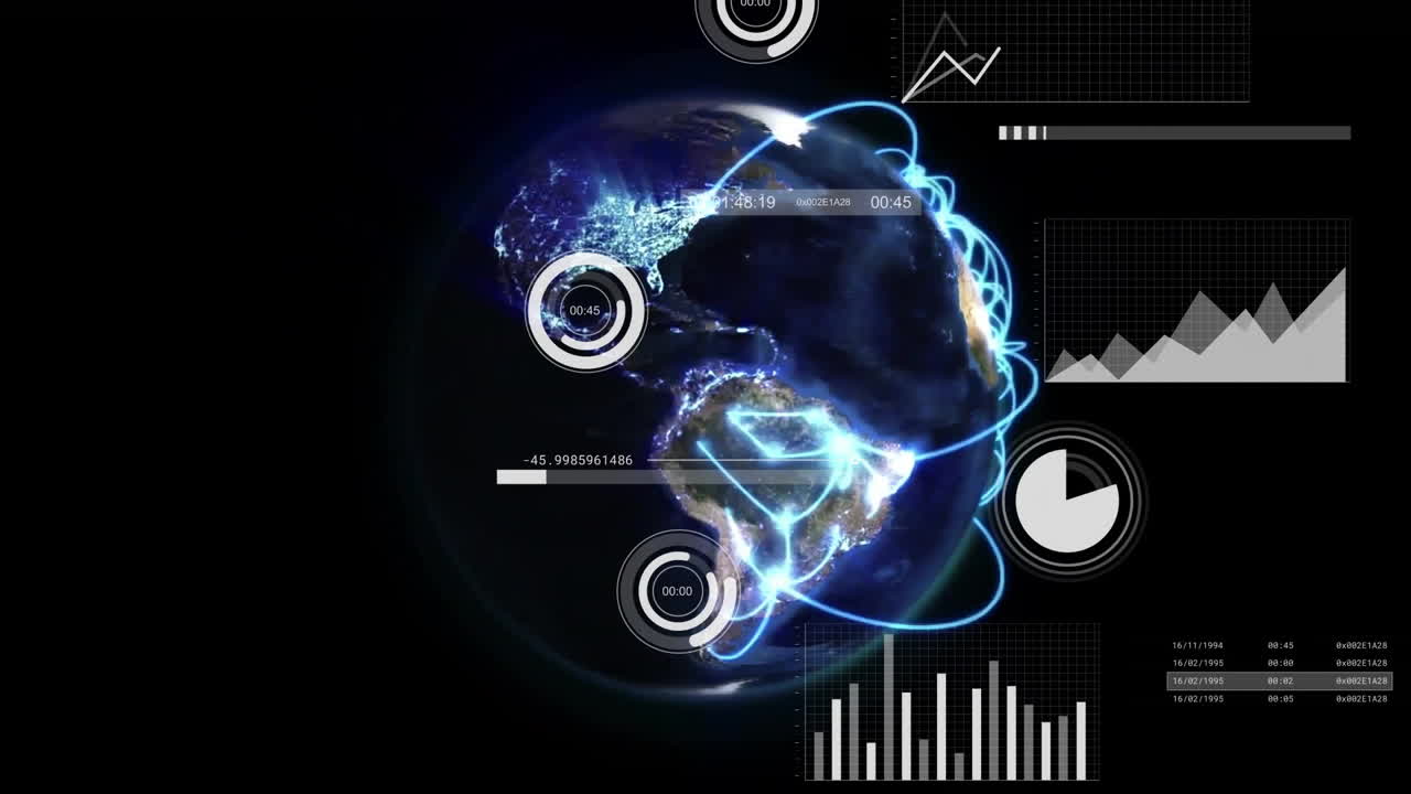 animación del procesamiento de datos y las estadísticas en todo el mundo