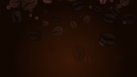 dark brown striped background with flying roasted coffee beans. hand drawn looping animation with copy space.