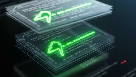 an insightful glimpse into digital data visualization: transparent layers of code highlighting innovative green graphical elements
