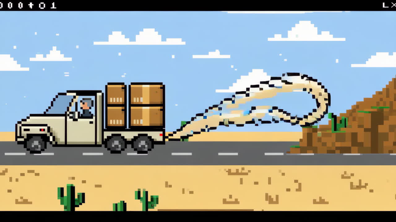 Pixel Art Truck in a Desert Landscape
