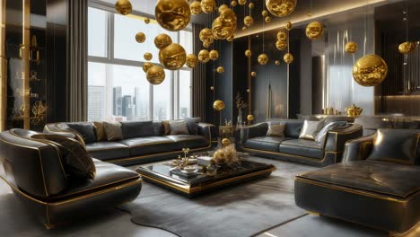 luxury modern living room with gold accents