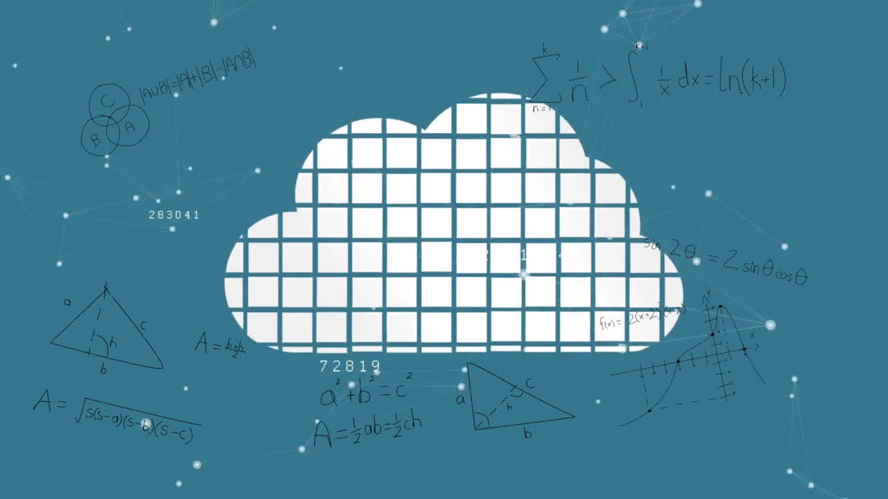 animación de ecuaciones y fórmulas matemáticas sobre el concepto de computación en la nube