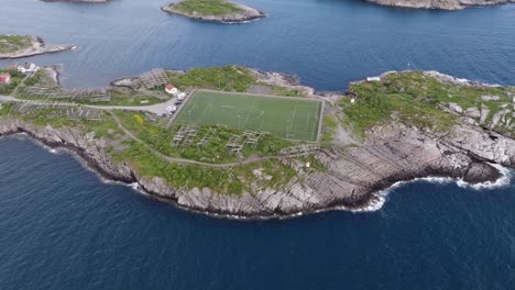 drone shot of henningsvaer in lofoten islands in norway during summer 4k