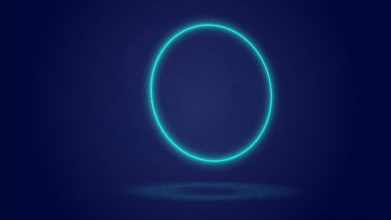 Animation of glowing neon blue circle moving over black background