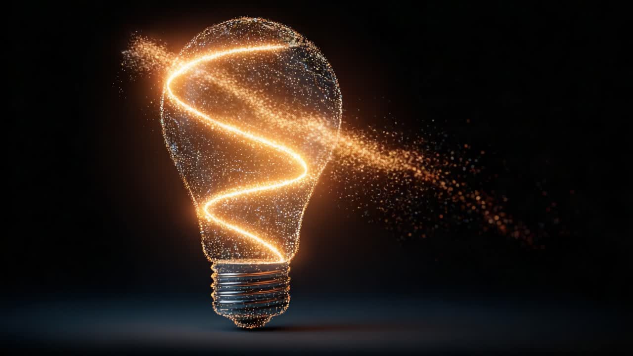 A stunning visualization of an illuminated light bulb, showcasing a dynamic glow and mesmerizing sparkling particles that convey the essence of creativity and innovation
