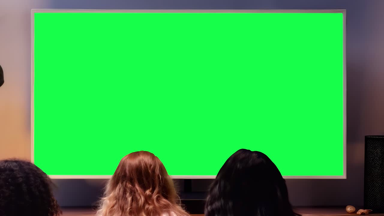Kids watching television screen live mockup animation, transparent 4K video, green screen