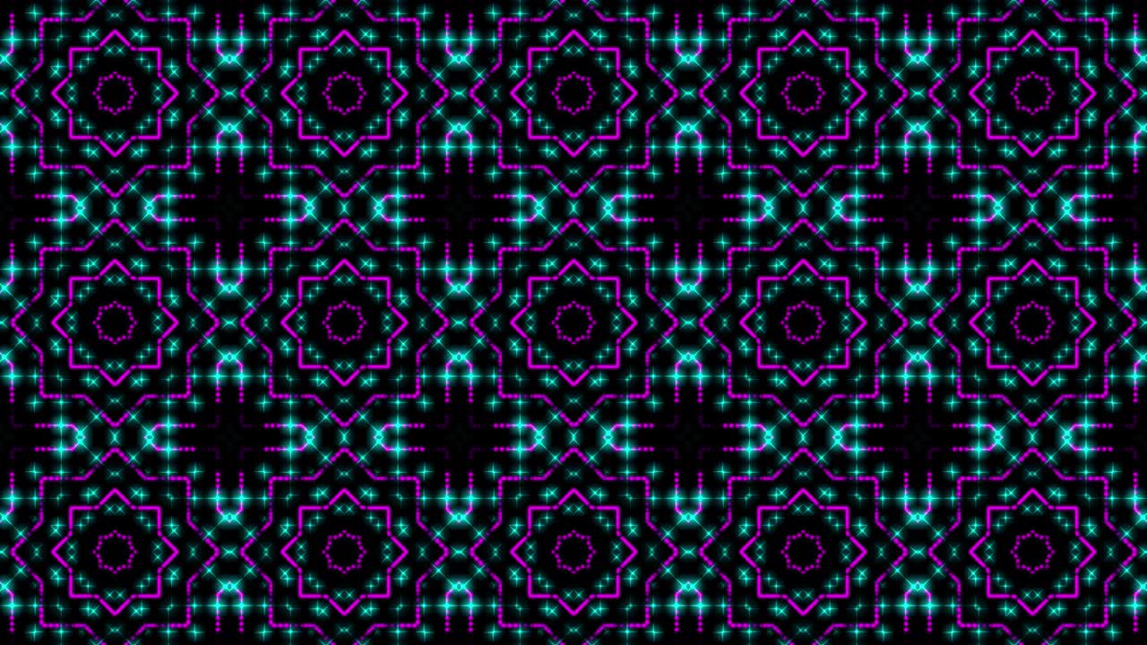 ilustración animada de luz que brilla con puntos rosados y azules y estrellas de formas cuadradas.