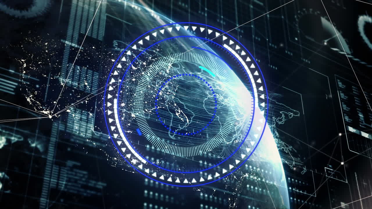 animación del escaneo de alcance en todo el mundo y procesamiento de datos