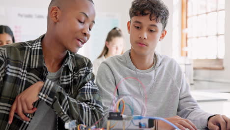 Robotics, education and students with laptop