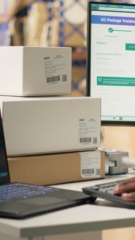 vertical video black employee works with ai tools to enhance package tracking efficiency