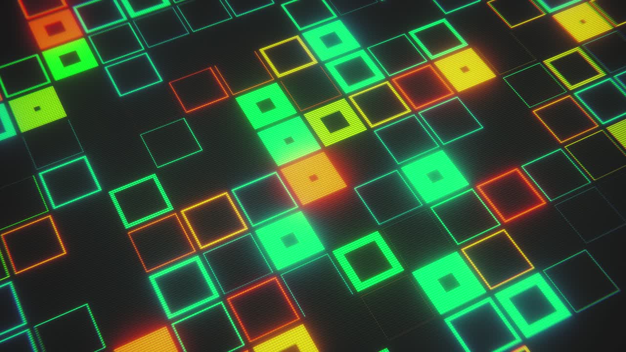 Dynamic Digital Grid of Flashing Colorful Squares