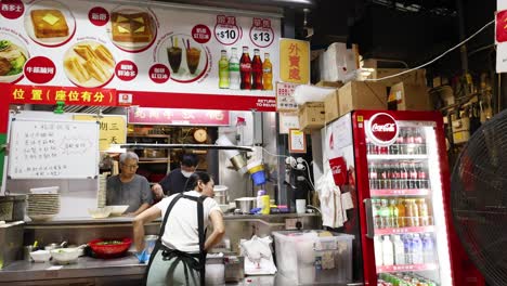 vibrant street food stall with active vendors