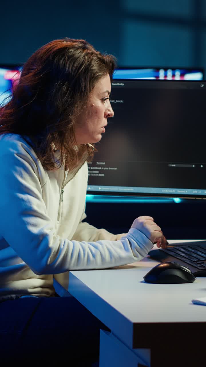 Vertical video System engineer in living room writing lines of code
