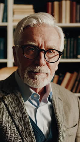 portrait of a senior man in a library