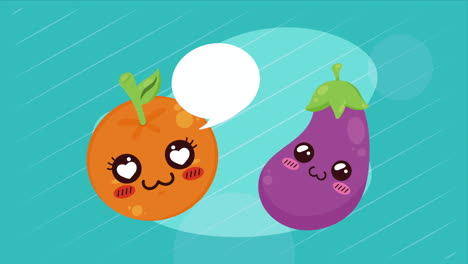 orange and eggplant kawaii characters animation