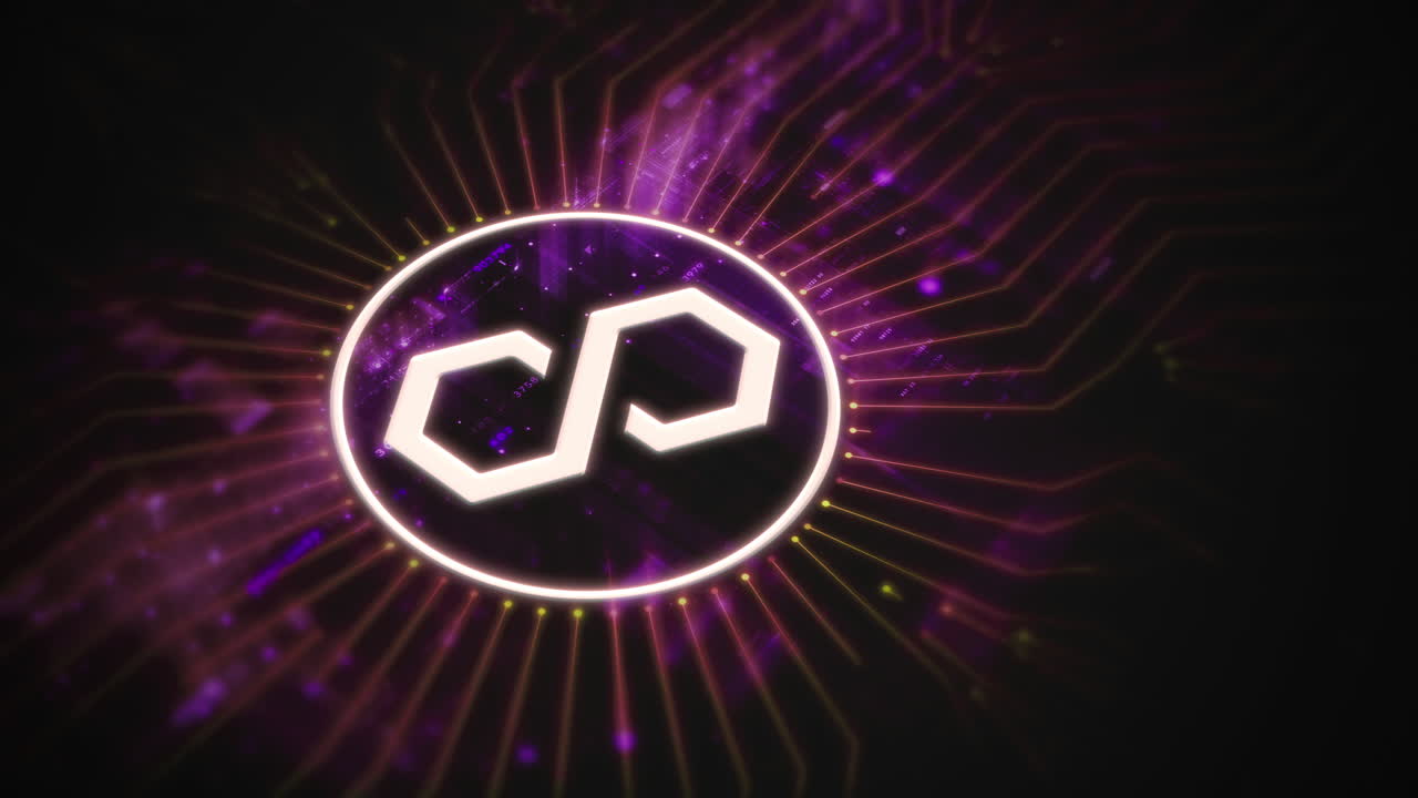 Futuristic digital background highlighting advanced cryptocurrency and encryption technology, featuring blockchain networks and secure cryptographic systems : Polygon, Matic