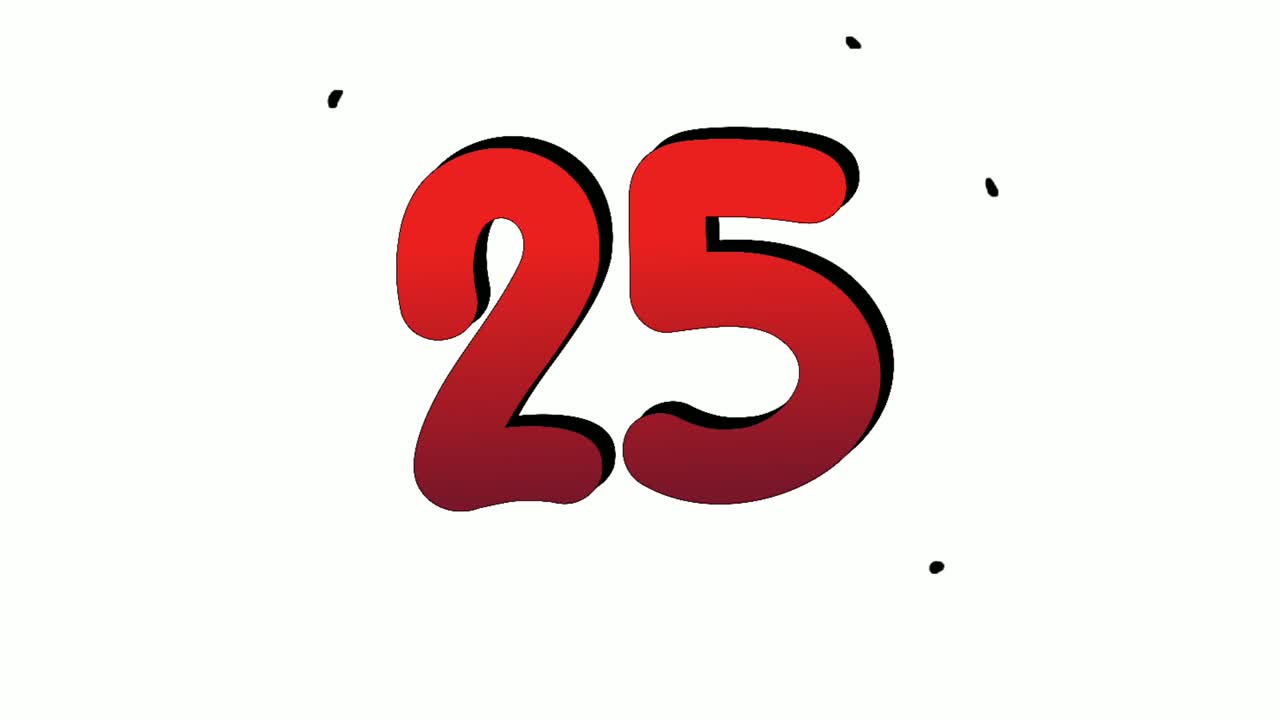 Number 25 twenty five symbol sign animation motion graphics icon on white background,the number reveal on smoke,cartoon video number for video elements