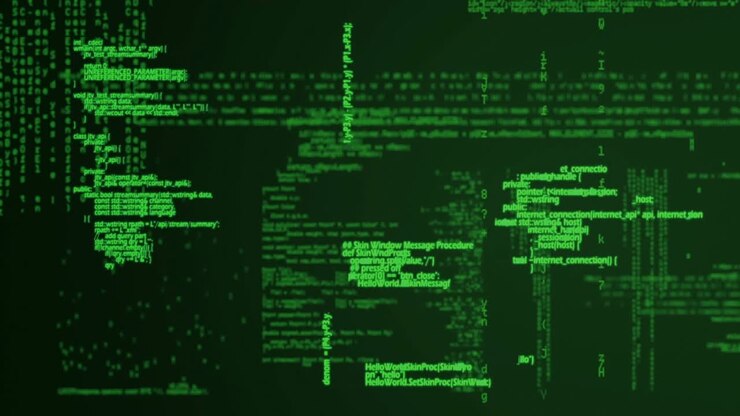 Code fragments flashing log rows scrolling with highlight bar shifting revealing server activity