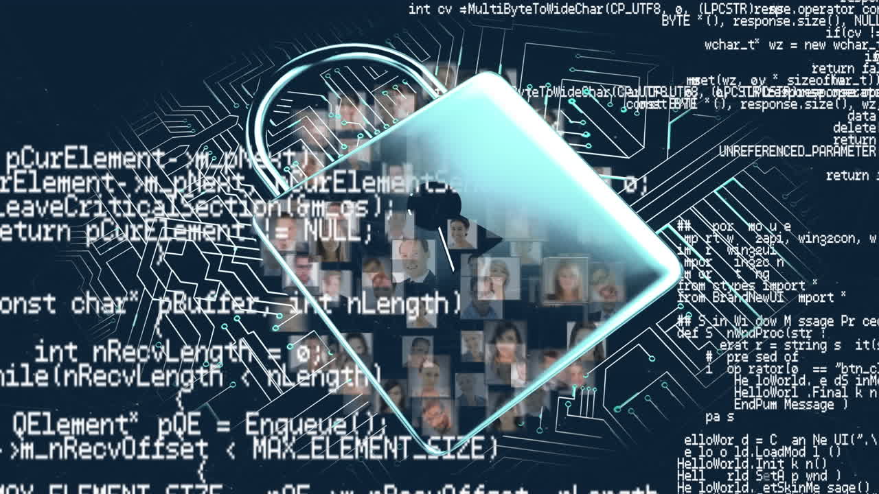 animación del candado de procesamiento de datos y las redes de conexiones sobre un fondo oscuro